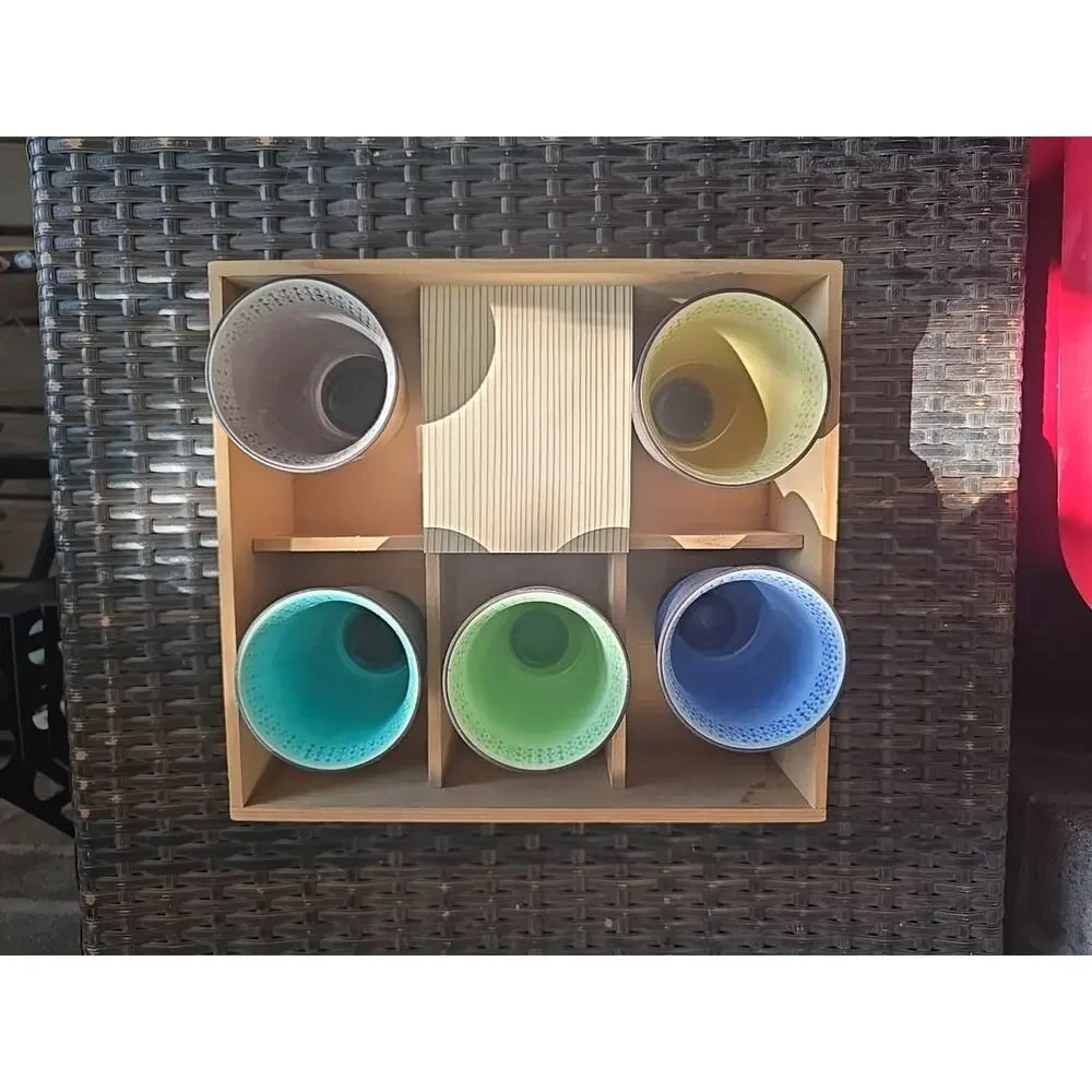 Ceramic‎ Striped Tumblers Set of 5, 10cm, Rustic Finish